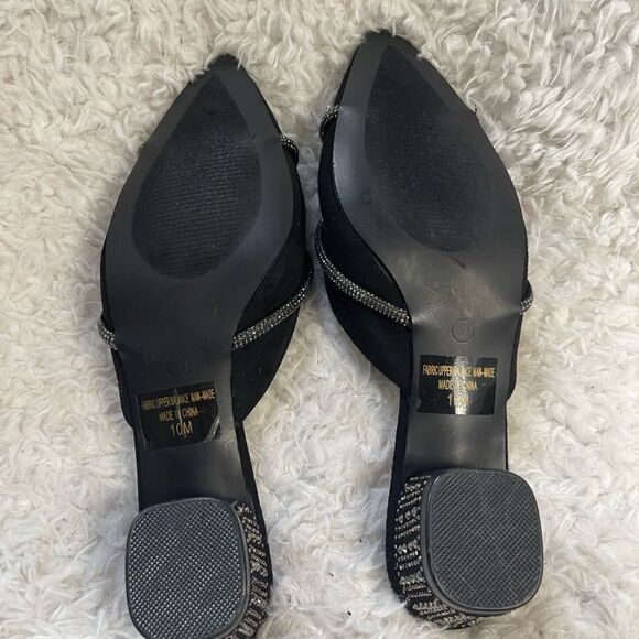 Classique synthetic black suede mules jewel knot accent rhinestone heels SZ10M - Picture 7 of 10